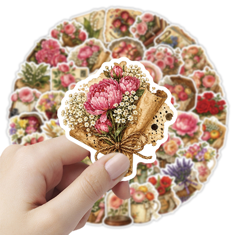 Dried Flower Bulk - 50 шт. винтажных цветочных наклеек, ретро-декор